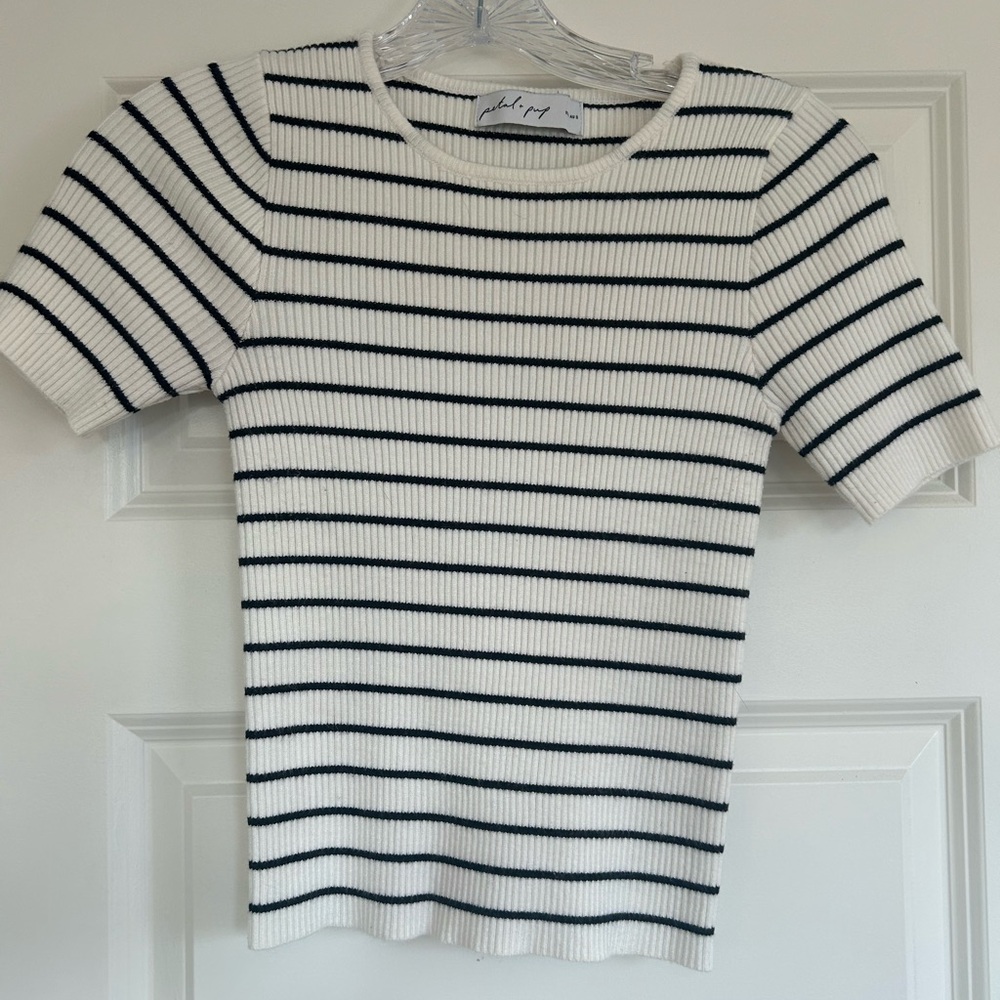 Petal & Pup Navy and Cream Ribbed Tee